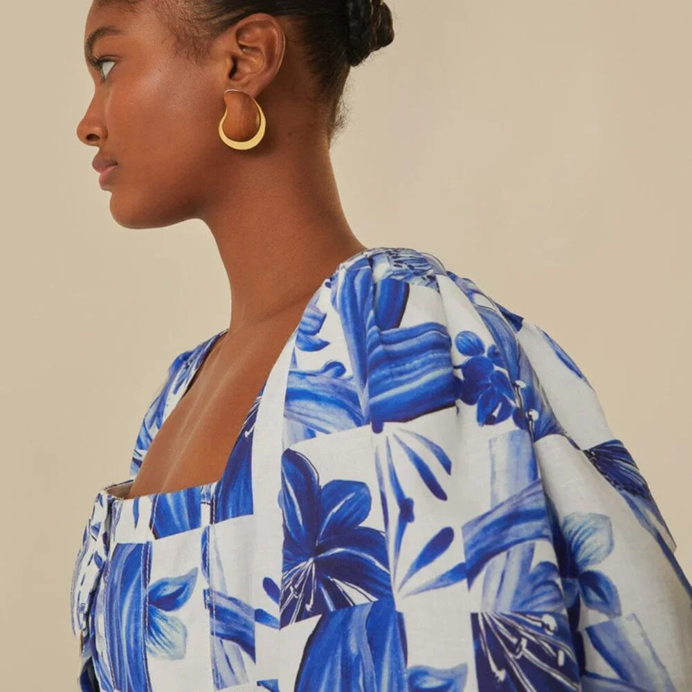 Farm Rio Garden Tiles Linen Mini Dress by Anthropologie - Picture 5 of 7